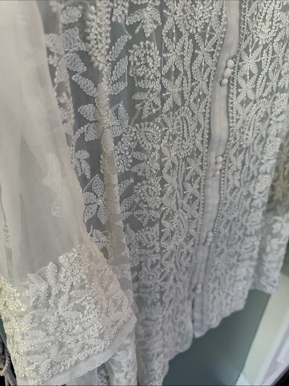 Sheer White Embroidered Button-Front Robe Cover-Up - Picture 3 of 16